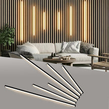 Carregar imagem no visualizador da galeria, Black LED Recessed Lighting Kit,Wood Slat Wall Panel LED Strip Light,3000K Touchable Switch Dimmable LED Wall Panel Lights for Living Room Bedroom Bathroom Stairs(Black-6PCS)