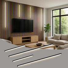 Load image into Gallery viewer, LED Wall Panel Lights Black,Wood Slat Wall Panel Strip Light,3000K Touchable Switch Dimmable LED Recessed Lighting for Living Room Bedroom Bathroom Stairs(Black-4PCS)

