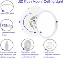 Загрузить изображение в средство просмотра галереи, 12 Inch 24W LED Flush Mount Ceiling Light 5000K Daylight 120V Surface Mount Ceiling Light LED Flat Overhead Ceiling Light Fixture for Kitchen Bedroom Living Laundry Room
