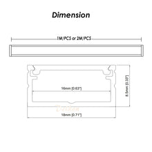 Lataa kuva Galleria-katseluun, 18*9mm LED Aluminum Channel Profile with Milky Diffuser Lense Cover for 8-16mm Width Strip Light（DK-MP1809B）
