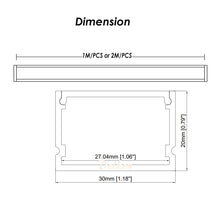 Charger l&#39;image dans la galerie, 30*20mm Wide Aluminum LED Profile with Milky Diffuser Cover for 8-27mm Width Strip Light（DK-MP3020）
