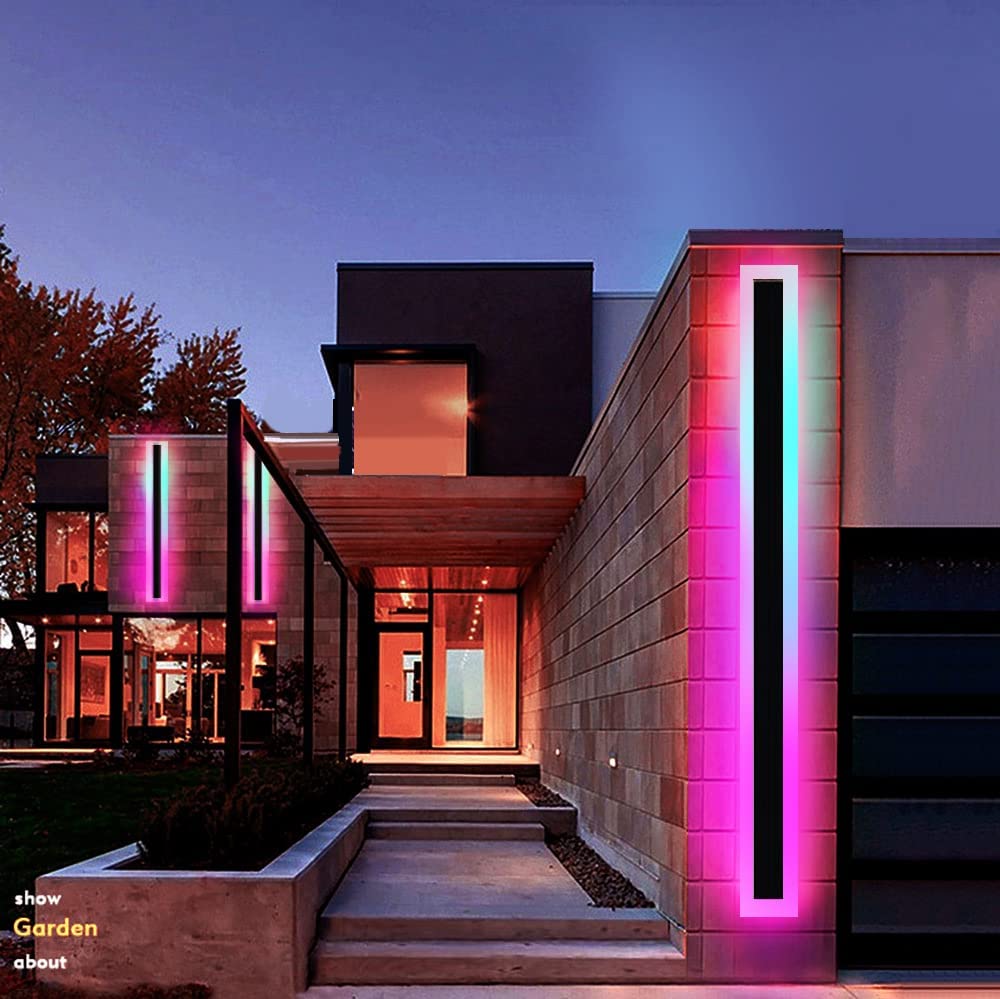 4 PCS / Pack Modern Waterproof Outdoor Long Strip LED Wall Lamp IP65 RGB Color Changing Wall Light Garden Porch Wall Sconce Light